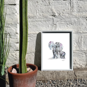 Cuadro Elefante Mama e Hijo  (acuarela)